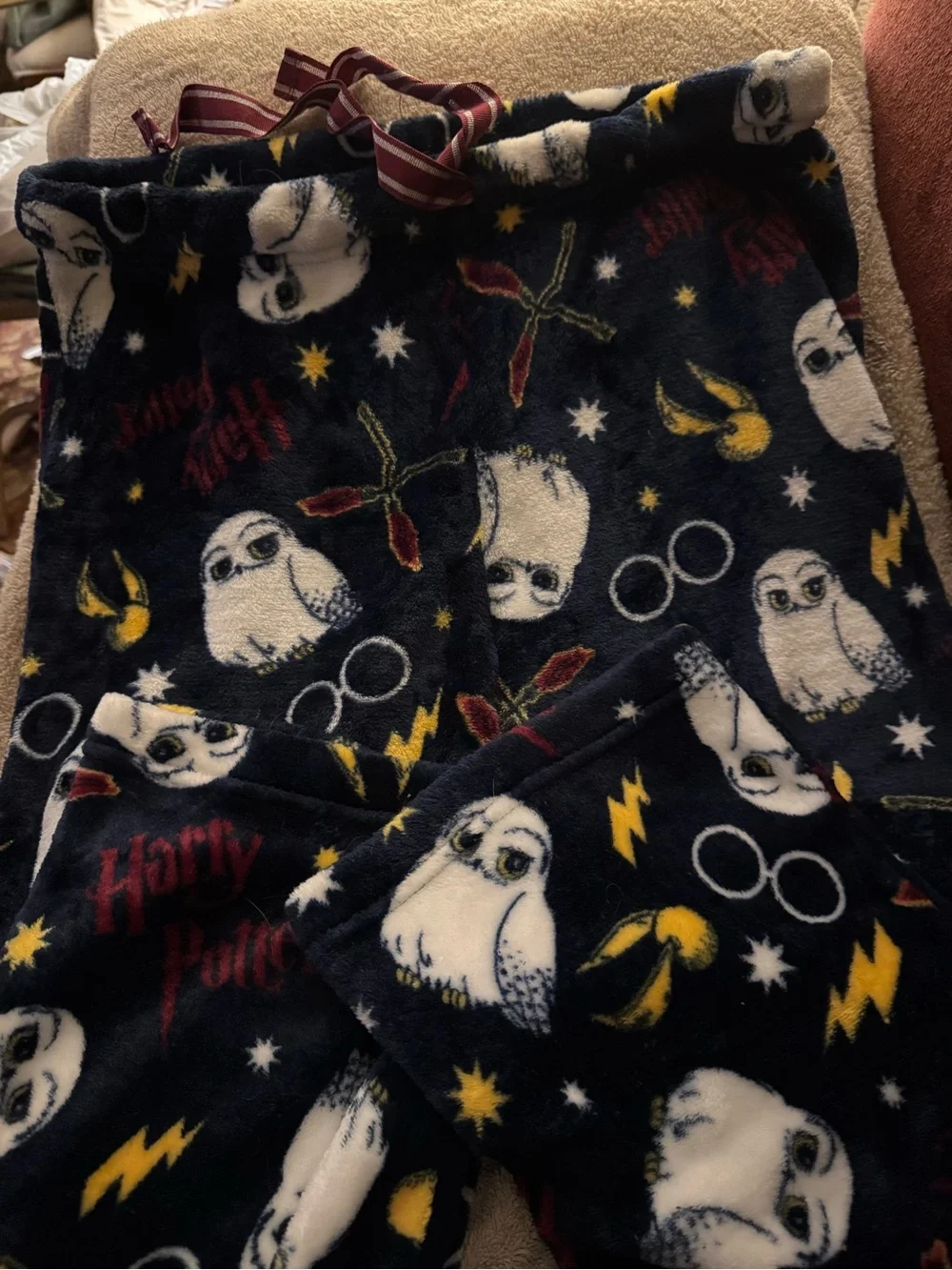 Warner Bros. Plush Drawstring Bag - Navy with White Owl & Yellow Accents